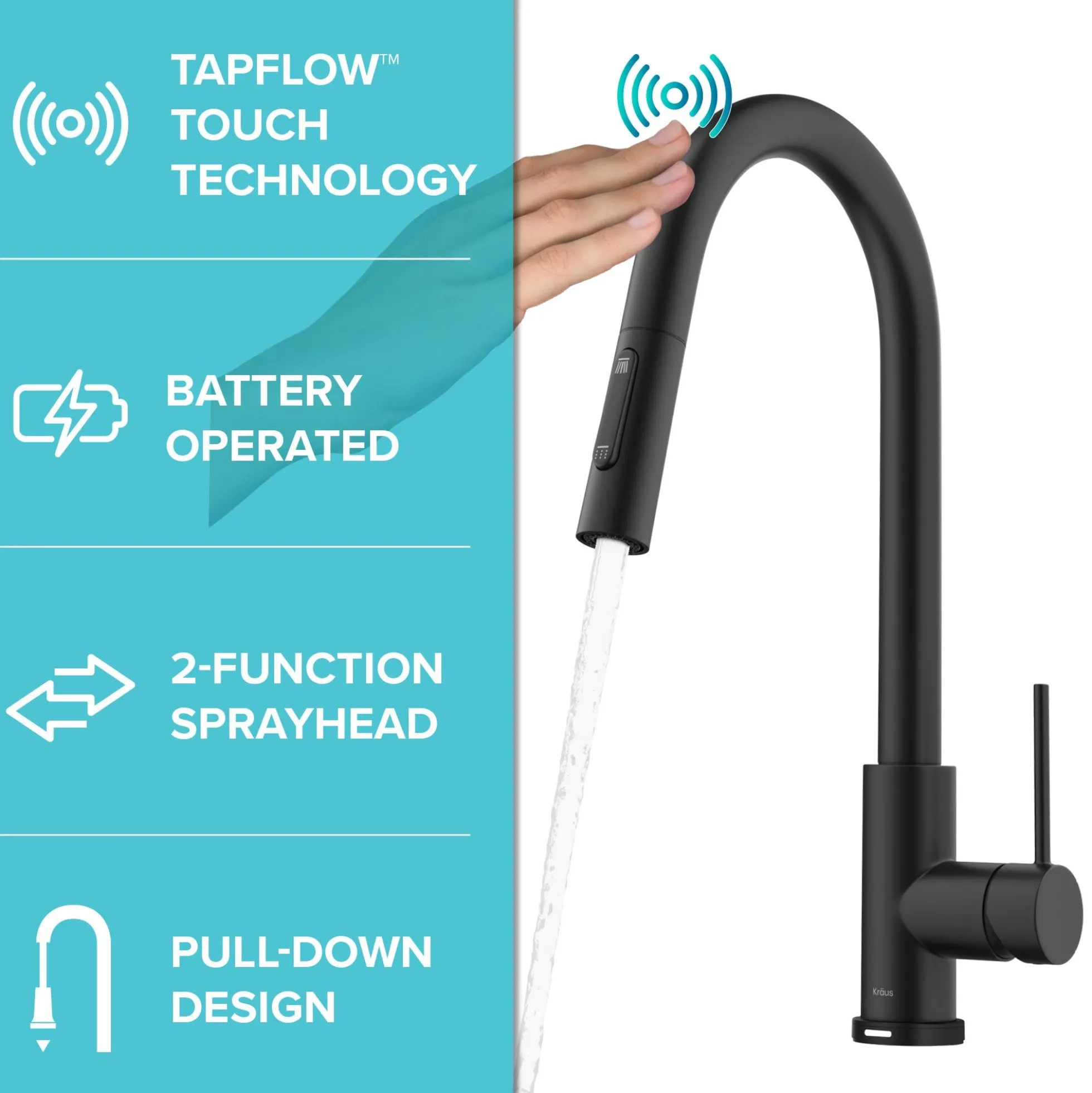 ContemporarySingle-HandleTouch KitchenSink Faucet with Pull Down Sprayer inMatte Black
