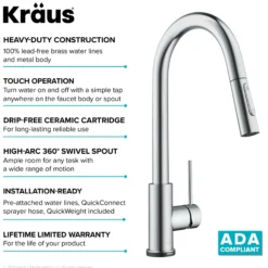 ContemporarySingle-HandleTouch KitchenSink Faucet with Pull Down Sprayerin Chrome