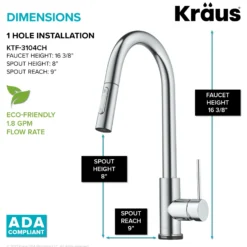 ContemporarySingle-HandleTouch KitchenSink Faucet with Pull Down Sprayerin Chrome