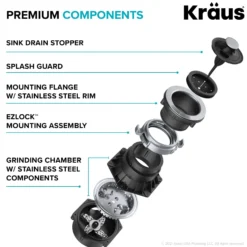 Continuous Feed Garbage Disposal with 3/4 HP Ultra-Quiet Motor for Kitchen Sinks with Power Cord and Flange Included