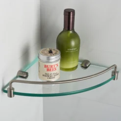 Corner Bathroom Shelf in Brushed Nickel