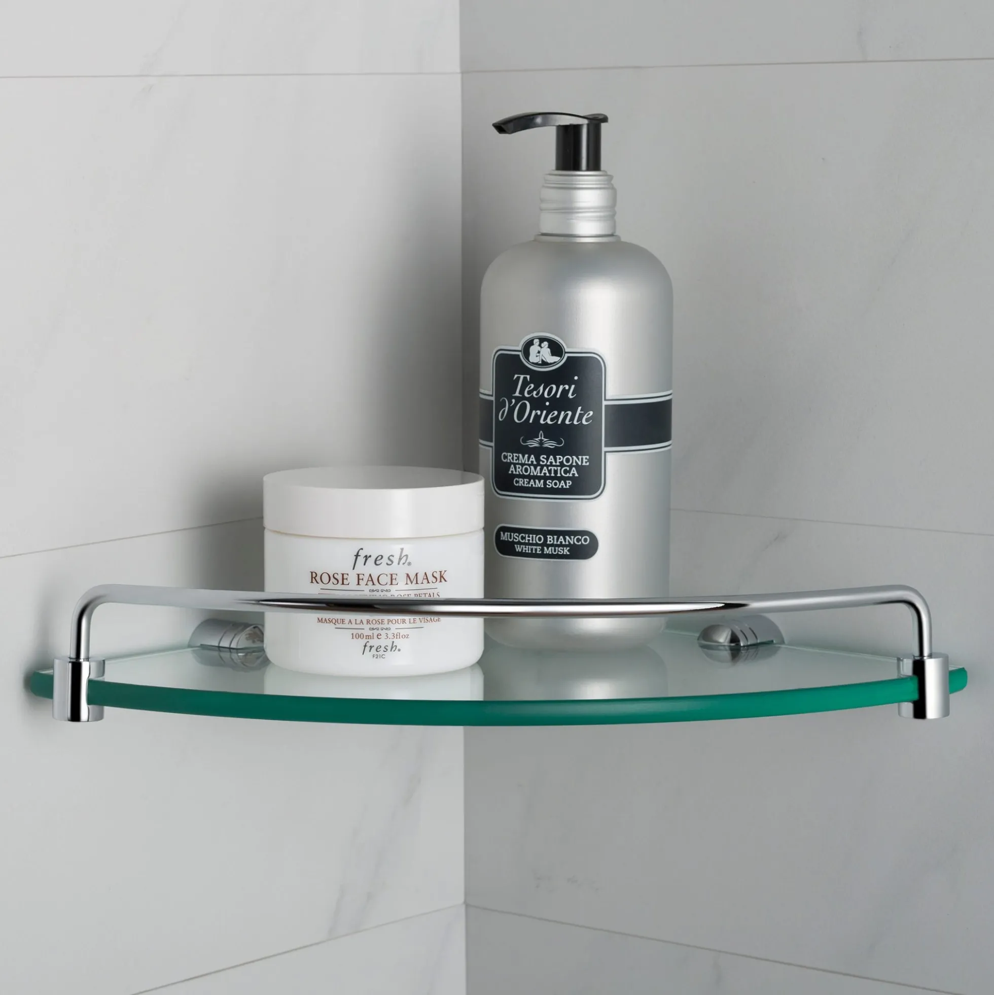 Corner Bathroom Shelf in Chrome