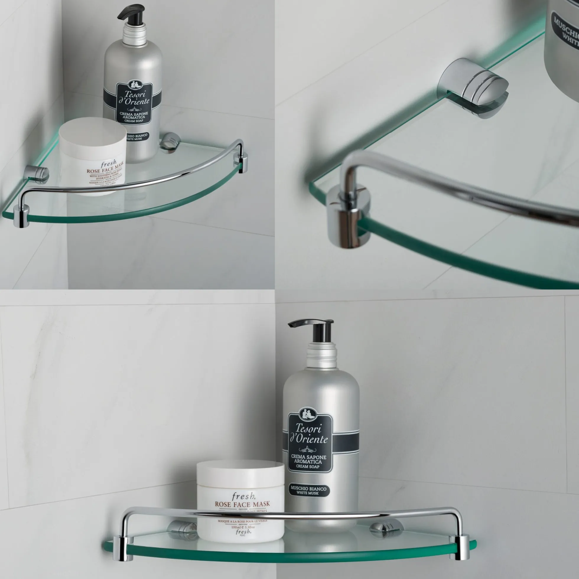 Corner Bathroom Shelf in Chrome