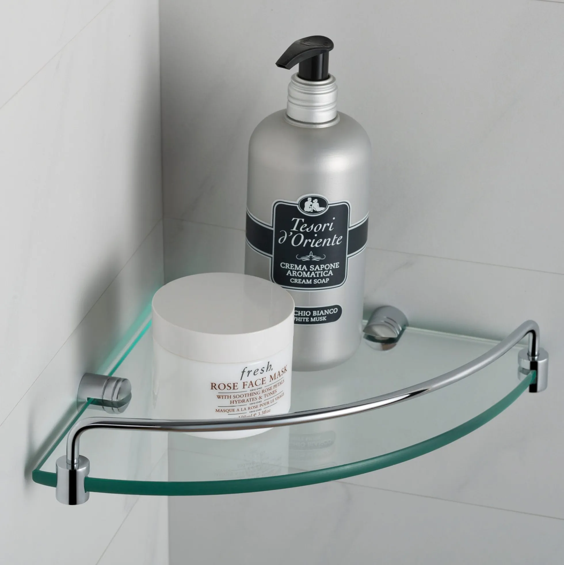 Corner Bathroom Shelf in Chrome