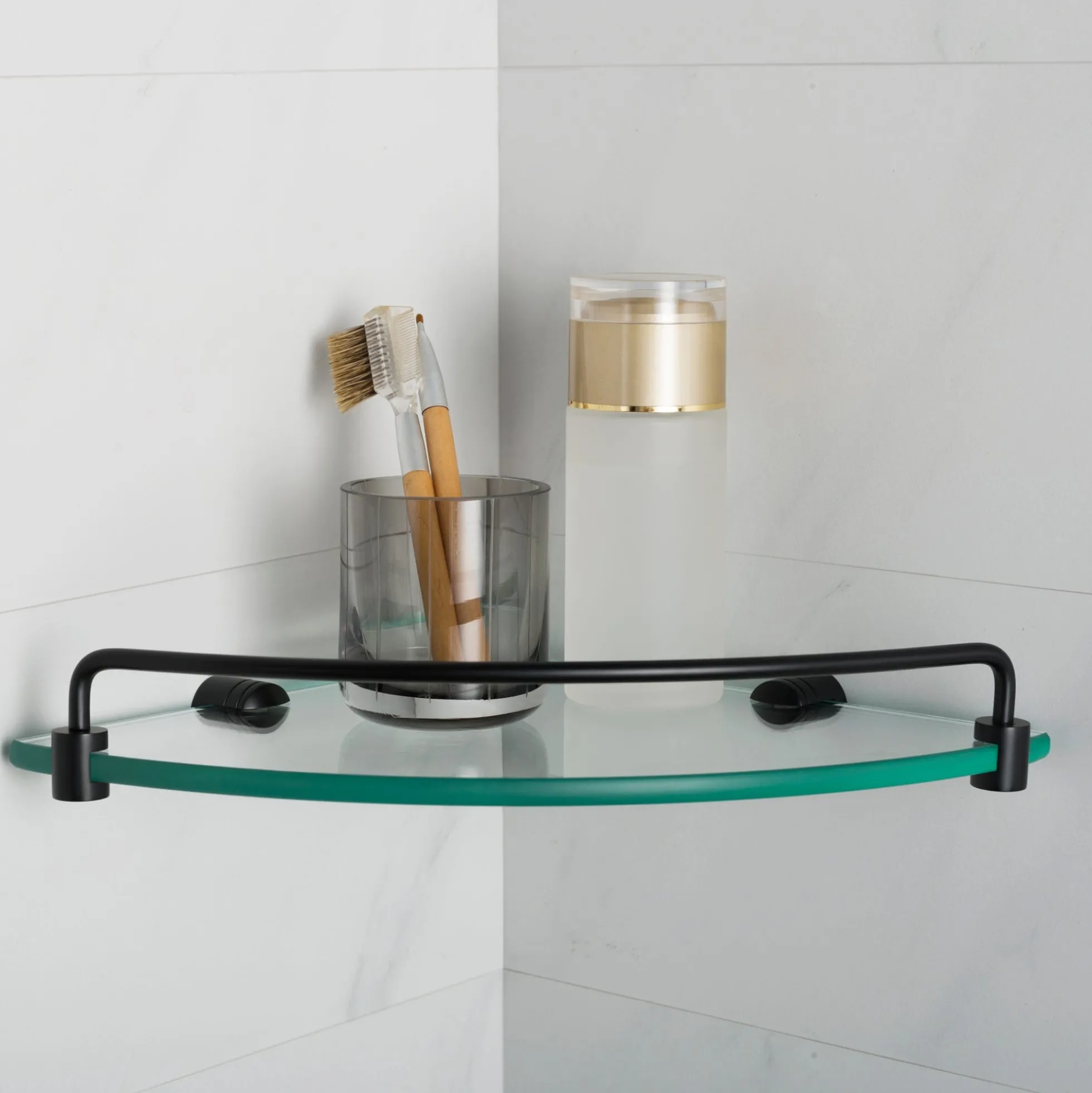 Corner Bathroom Shelf in Matte Black