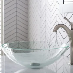 Crystal Clear Glass Vessel 16 1/2" Bathroom Sink