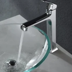Crystal Clear Glass Vessel 16 1/2" Bathroom Sink w/ Pop-Up Drain in Chrome
