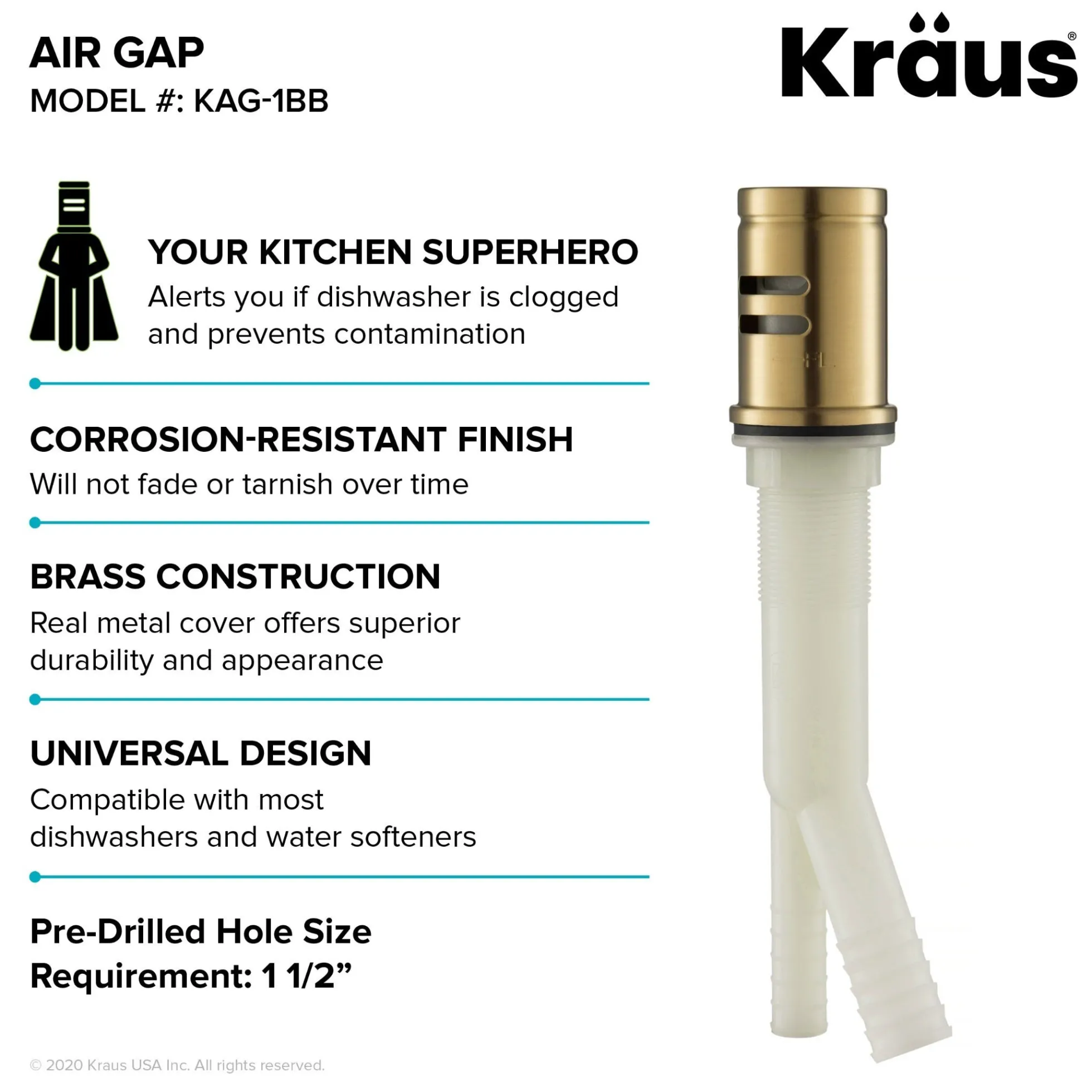 Dishwasher Air Gap in Brushed Brass