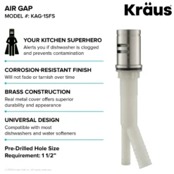 Dishwasher Air Gap in Spot Free all-Brite Stainless Steel