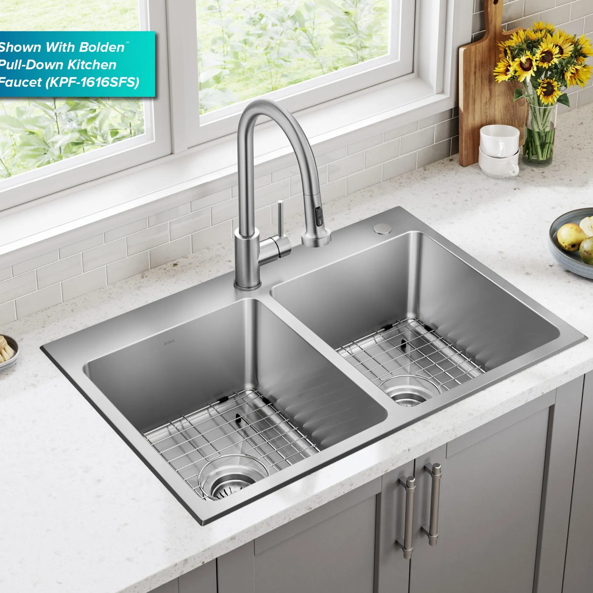 33” Drop In / Top Mount Double Bowl 18-Gauge Stainless Steel Kitchen Sink