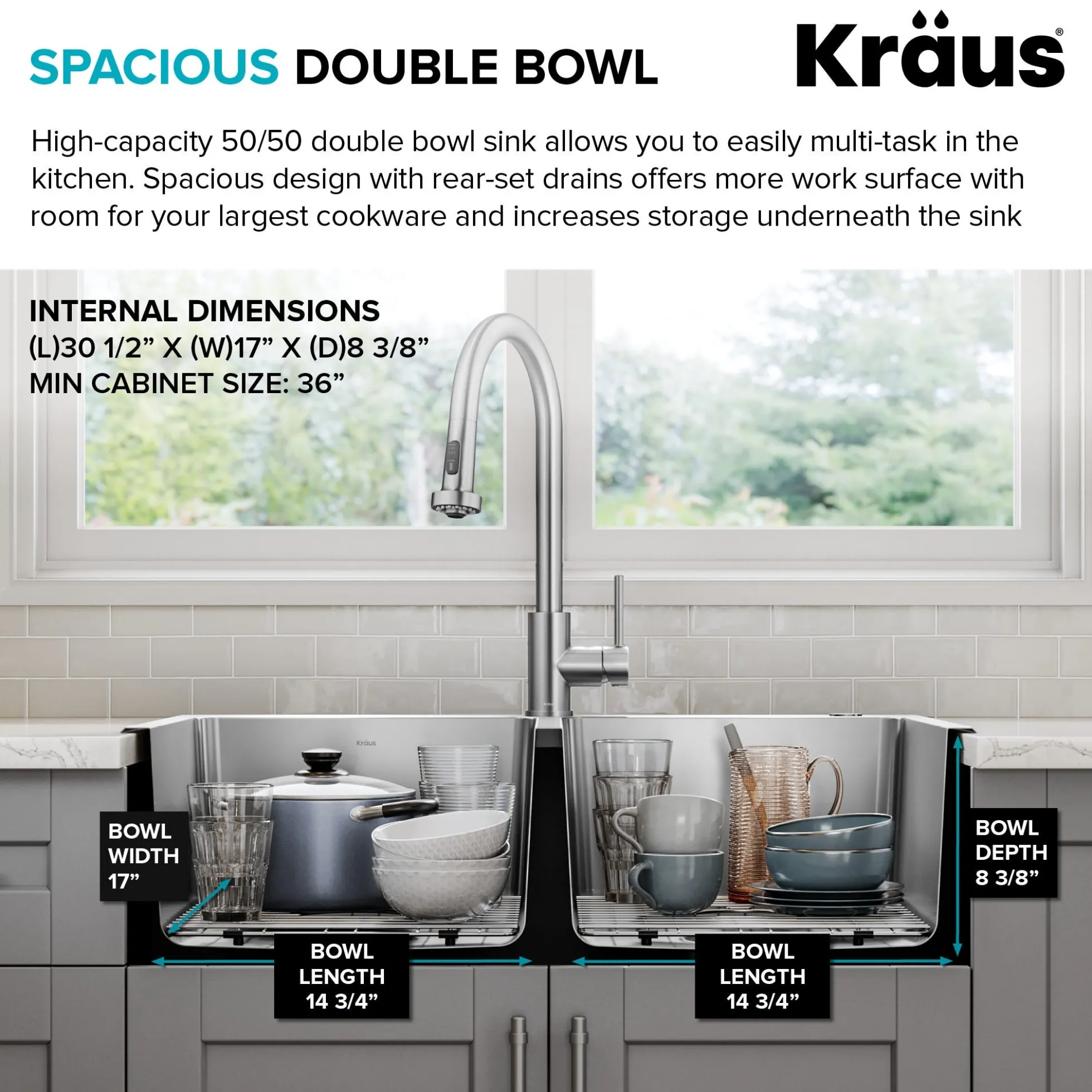33” Drop In / Top Mount Double Bowl 18-Gauge Stainless Steel Kitchen Sink