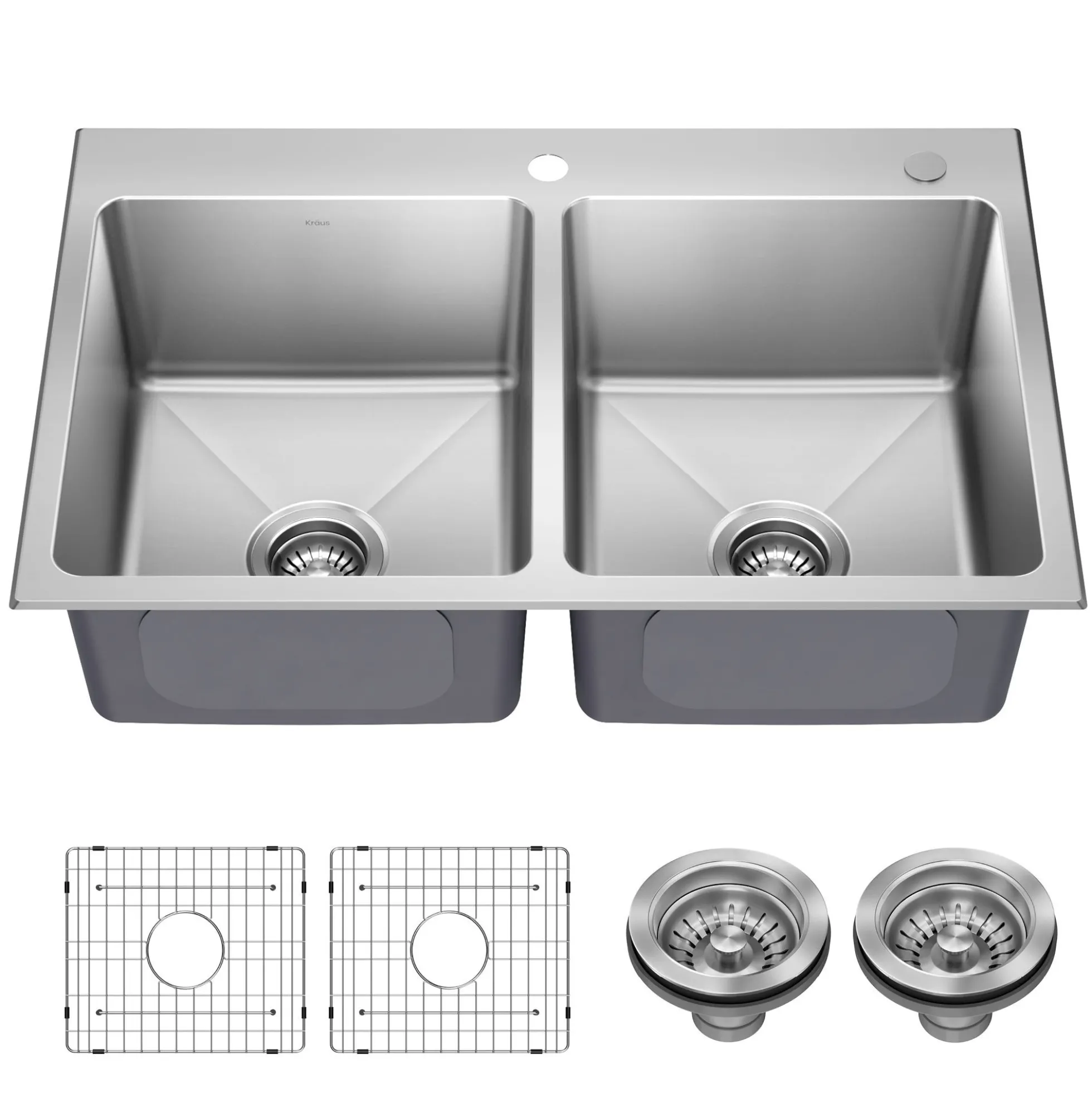 33” Drop In / Top Mount Double Bowl 18-Gauge Stainless Steel Kitchen Sink