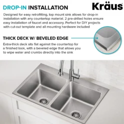 33” Drop In / Top Mount Double Bowl 18-Gauge Stainless Steel Kitchen Sink