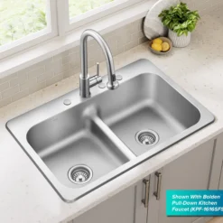33” Drop In / Top Mount Double Bowl 18-Gauge Stainless Steel Kitchen Sink