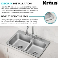 33” Drop In / Top Mount Double Bowl 18-Gauge Stainless Steel Kitchen Sink