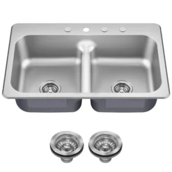 33” Drop In / Top Mount Double Bowl 18-Gauge Stainless Steel Kitchen Sink