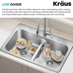 33” Drop In / Top Mount Double Bowl 18-Gauge Stainless Steel Kitchen Sink