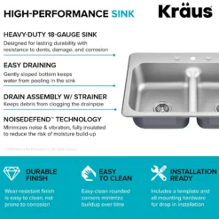 33” Drop In / Top Mount Double Bowl 18-Gauge Stainless Steel Kitchen Sink