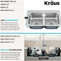 33” Drop In / Top Mount Double Bowl 18-Gauge Stainless Steel Kitchen Sink