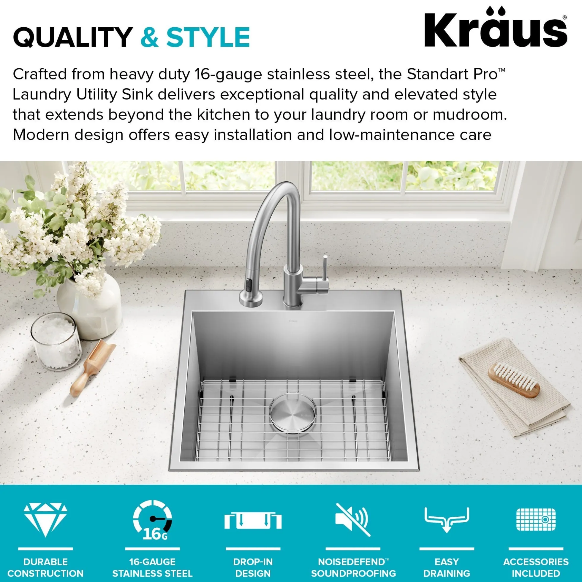 22" Drop In / Top Mount 16 Gauge Deep Laundry Utility Stainless Steel Kitchen Sink