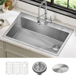 33" Drop-In/Top Mount 18 Gauge Stainless Steel Single Bowl Kitchen Sink