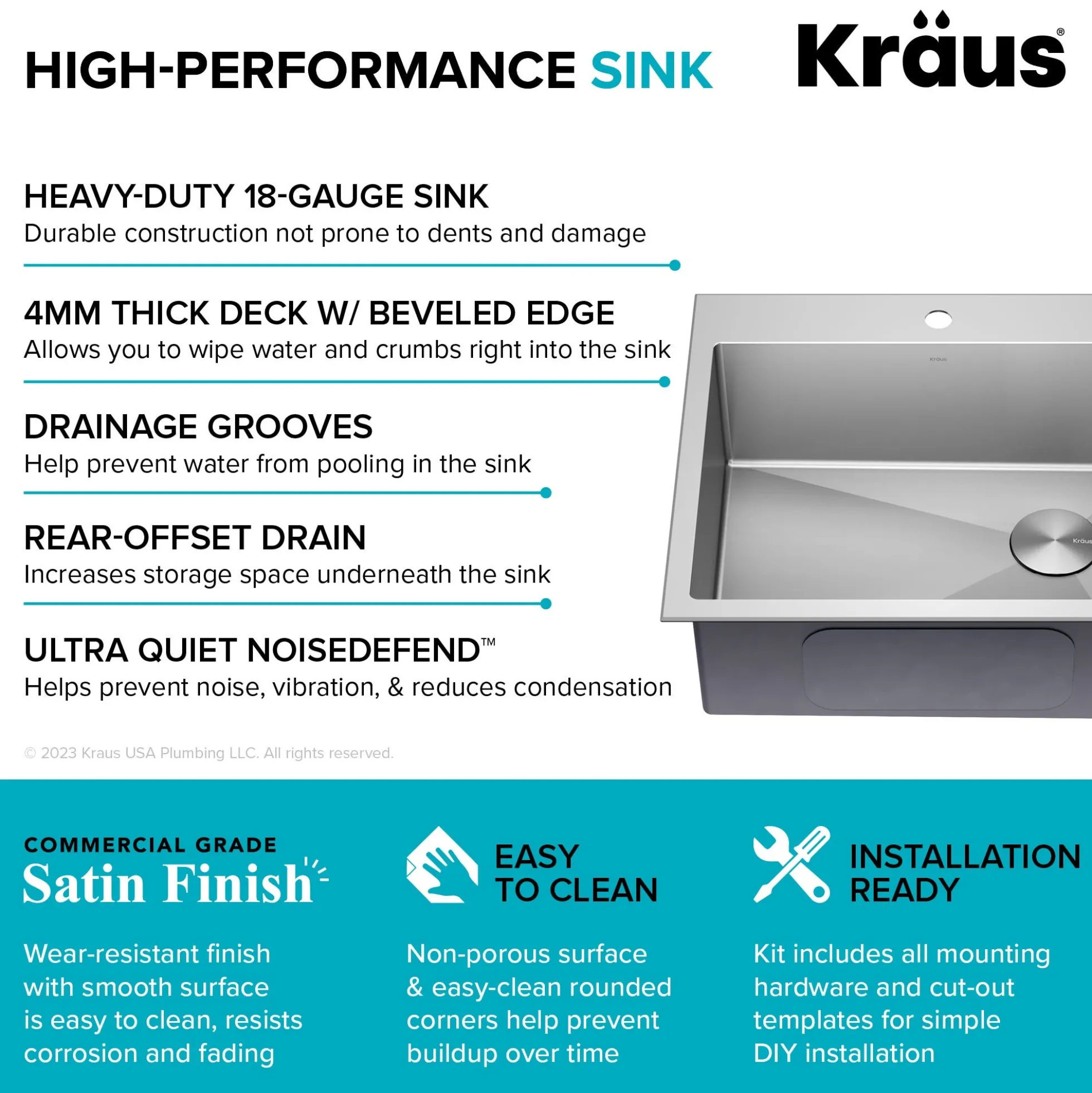 25" Drop-In/Top Mount 18 Gauge Stainless Steel Single Bowl Kitchen Sink