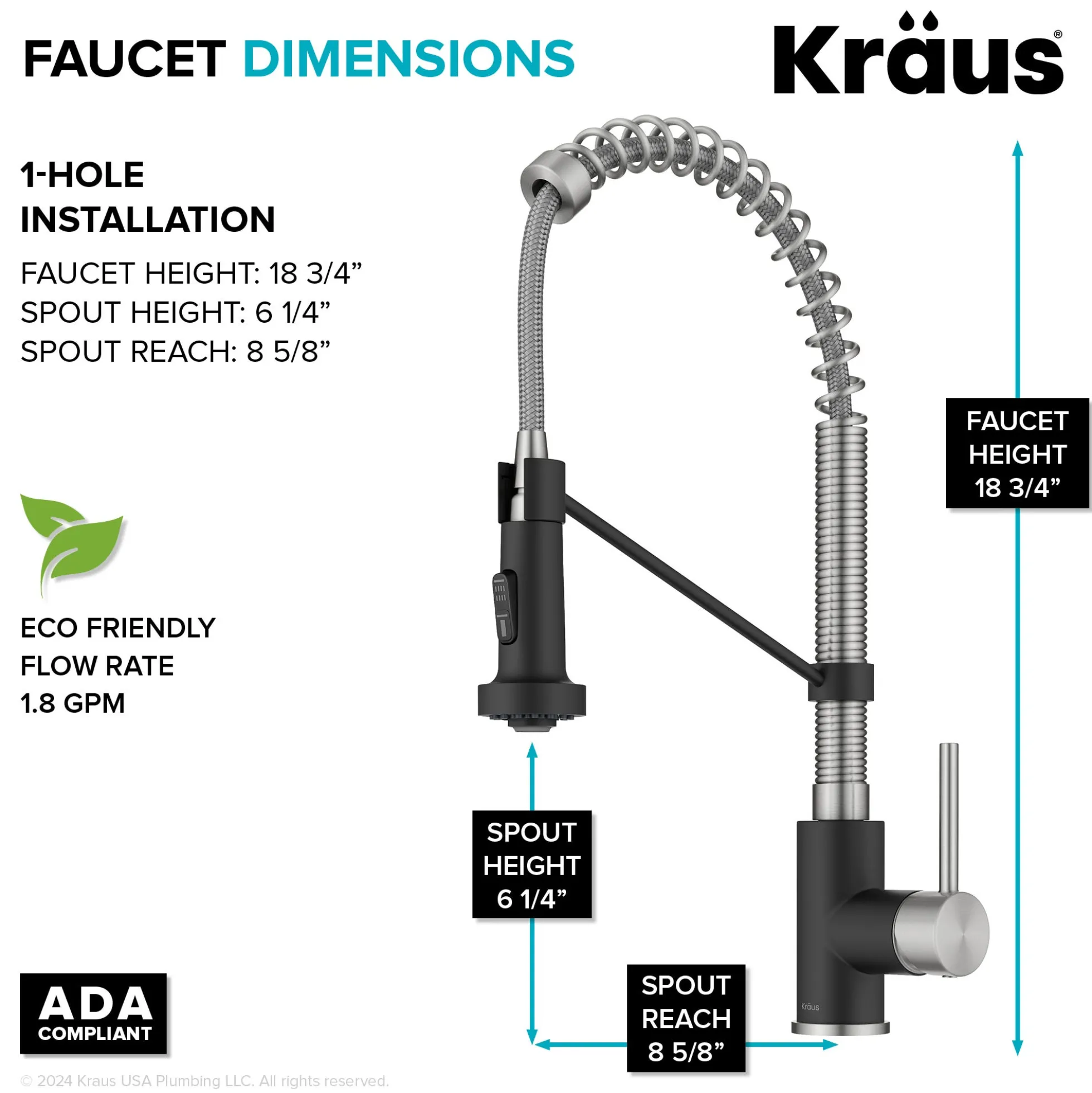 25" Drop-In/Top Mount Kitchen Sink w/ Bolden Commercial Pull-Down Faucet in Spot Free Stainless Steel/Matte Black