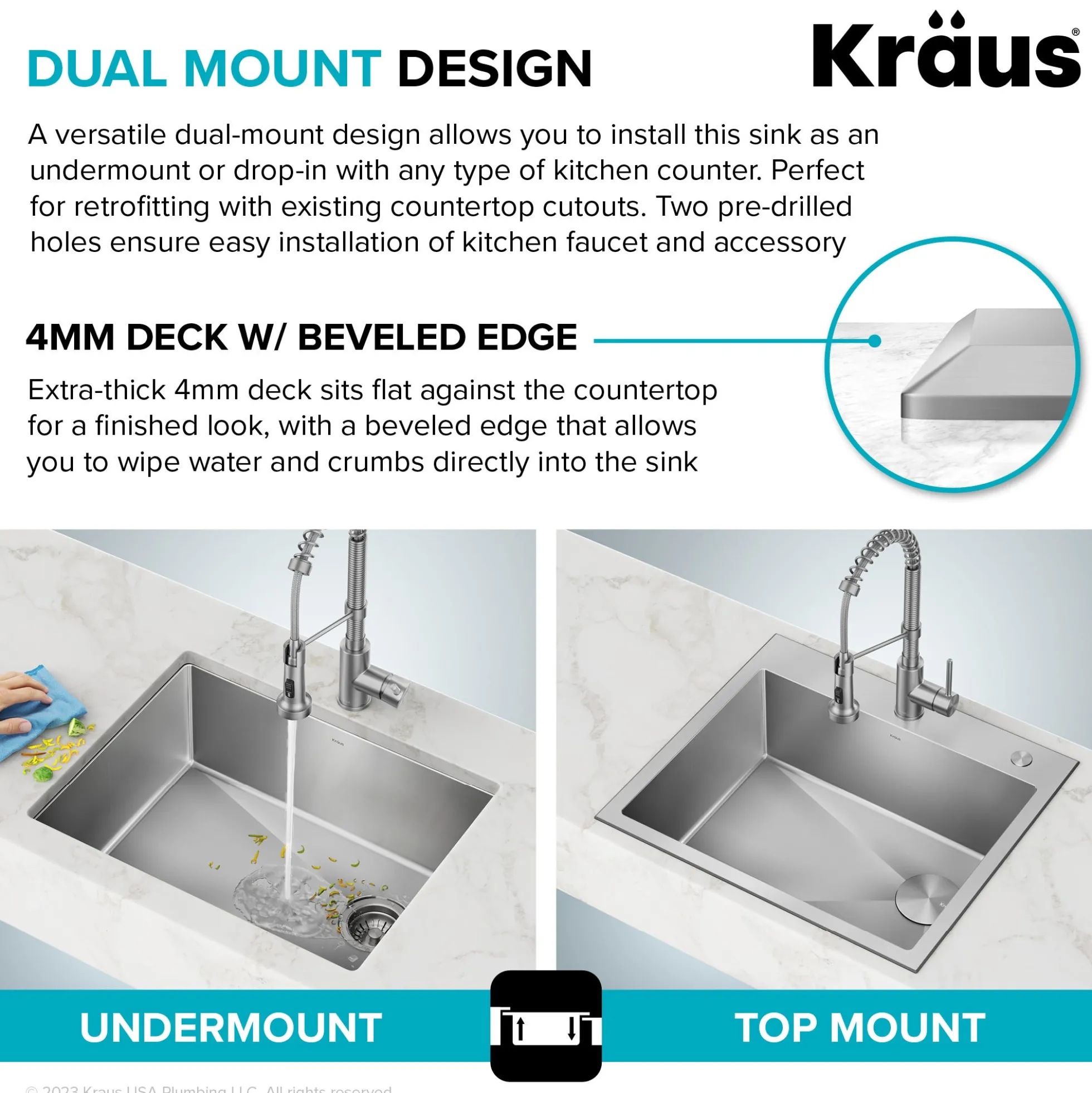 25" Drop-In/Top Mount Kitchen Sink w/ Bolden Commercial Pull-Down Faucet in Spot Free Stainless Steel/Matte Black