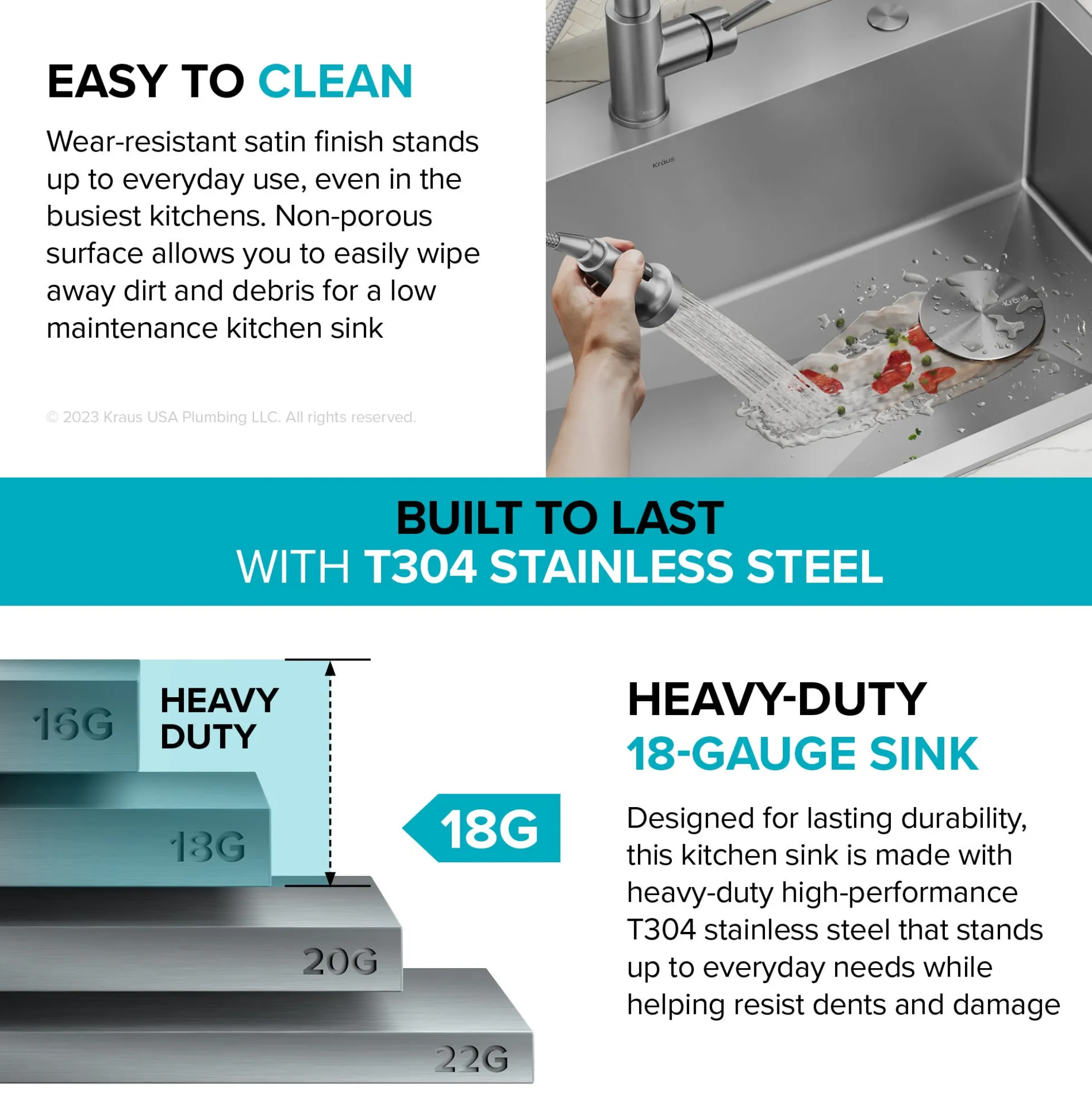25" Drop-In/Top Mount Kitchen Sink w/ Bolden Commercial Pull-Down Faucet in Spot Free Stainless Steel/Matte Black