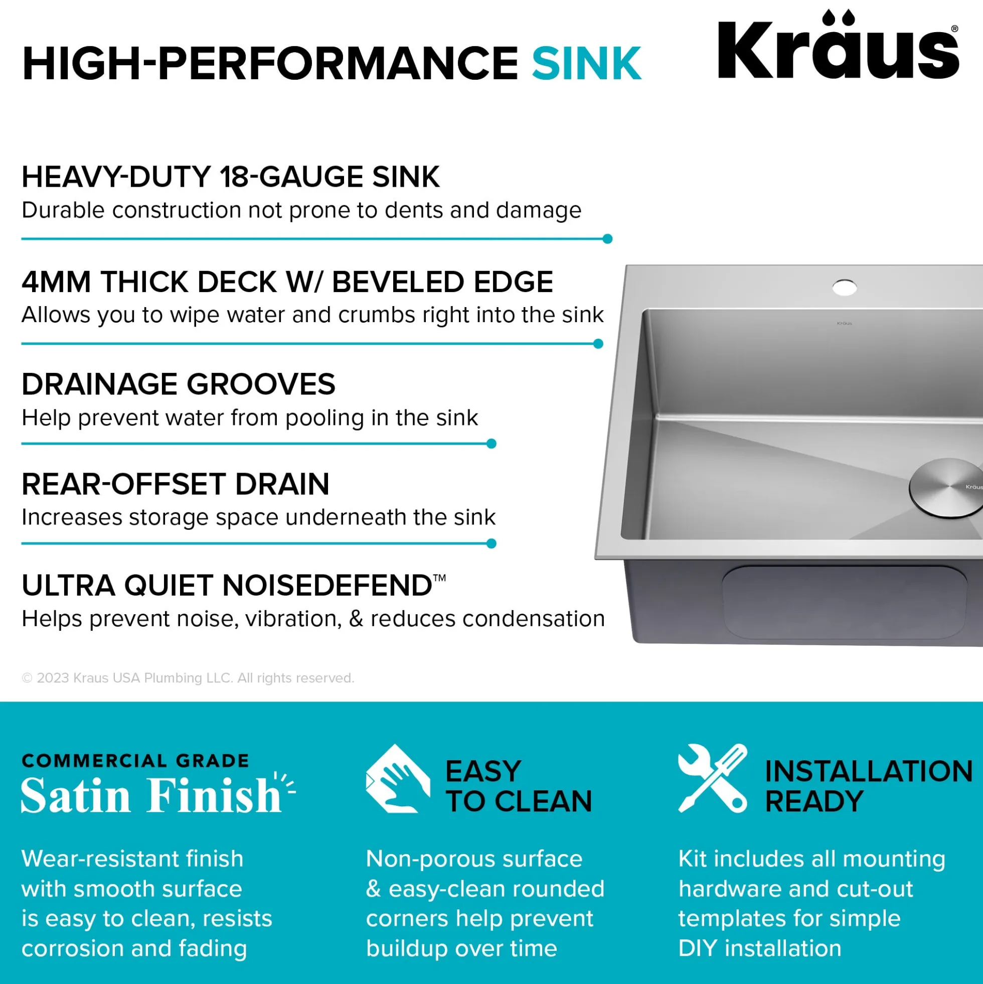 25" Drop-In/Top Mount Kitchen Sink w/ Bolden Commercial Pull-Down Faucet in Spot Free Stainless Steel