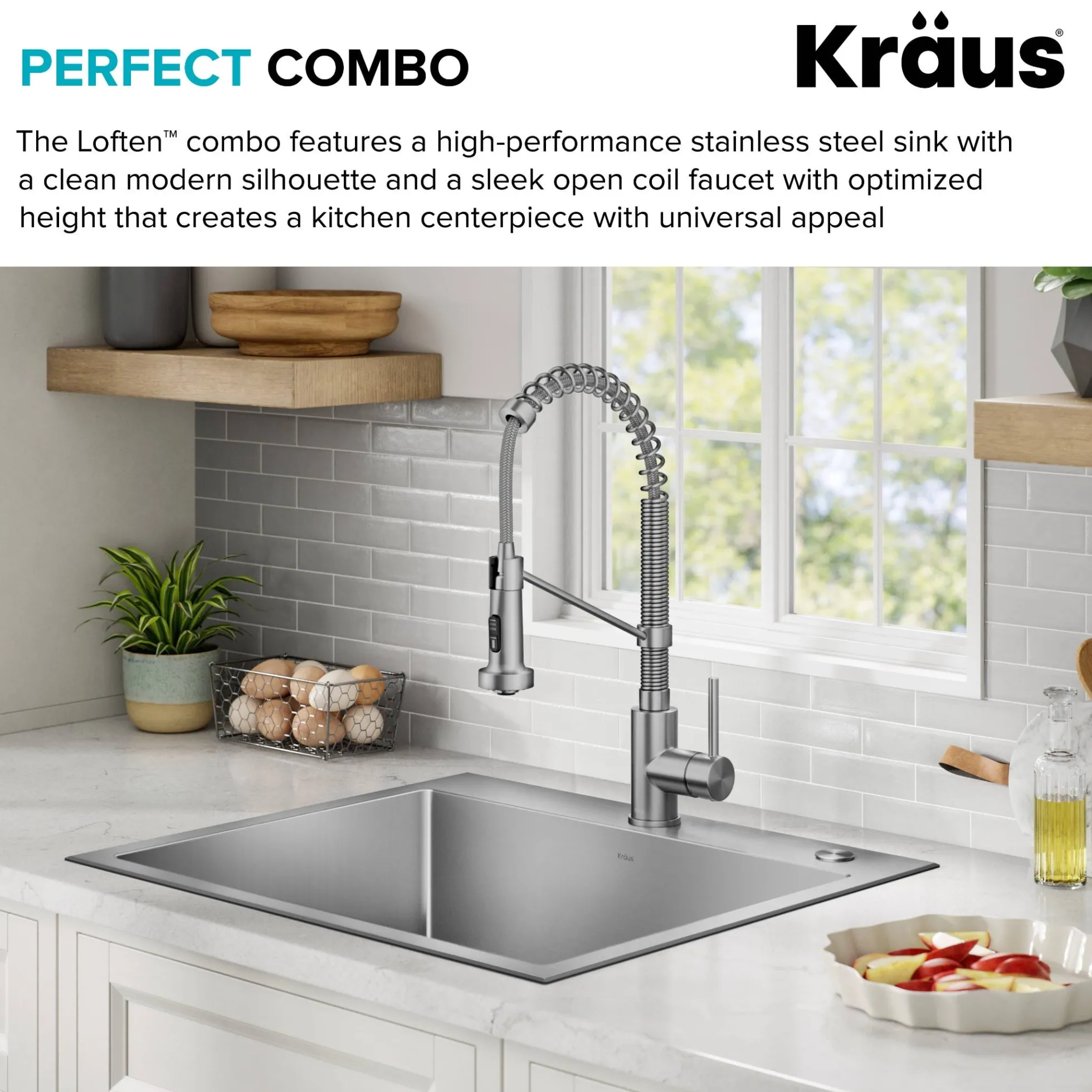 25" Drop-In/Top Mount Kitchen Sink w/ Bolden Commercial Pull-Down Faucet in Spot Free Stainless Steel
