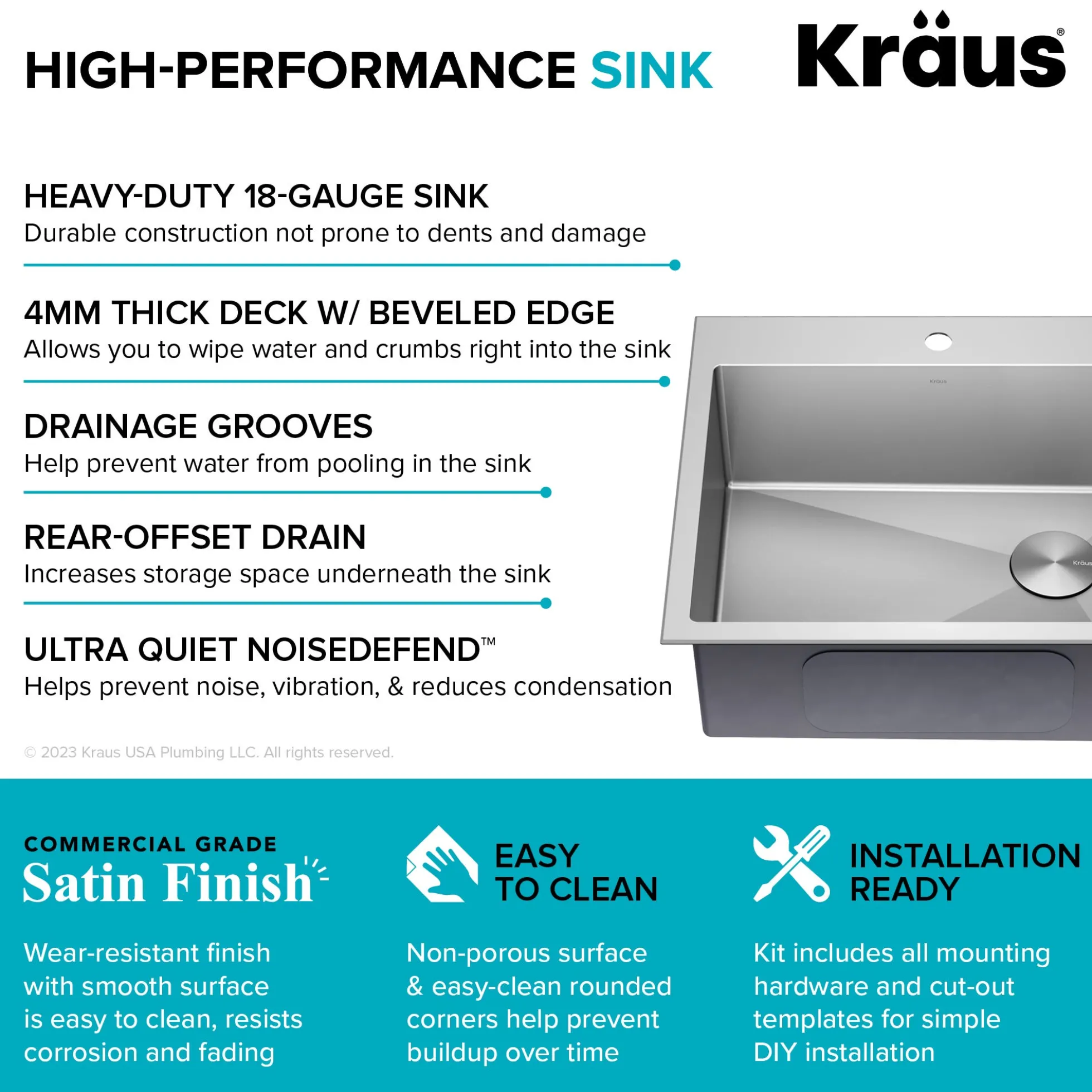 25" Drop-In/Top Mount Kitchen Sink w/ Bolden Commercial Pull-Down Faucet in Matte Black