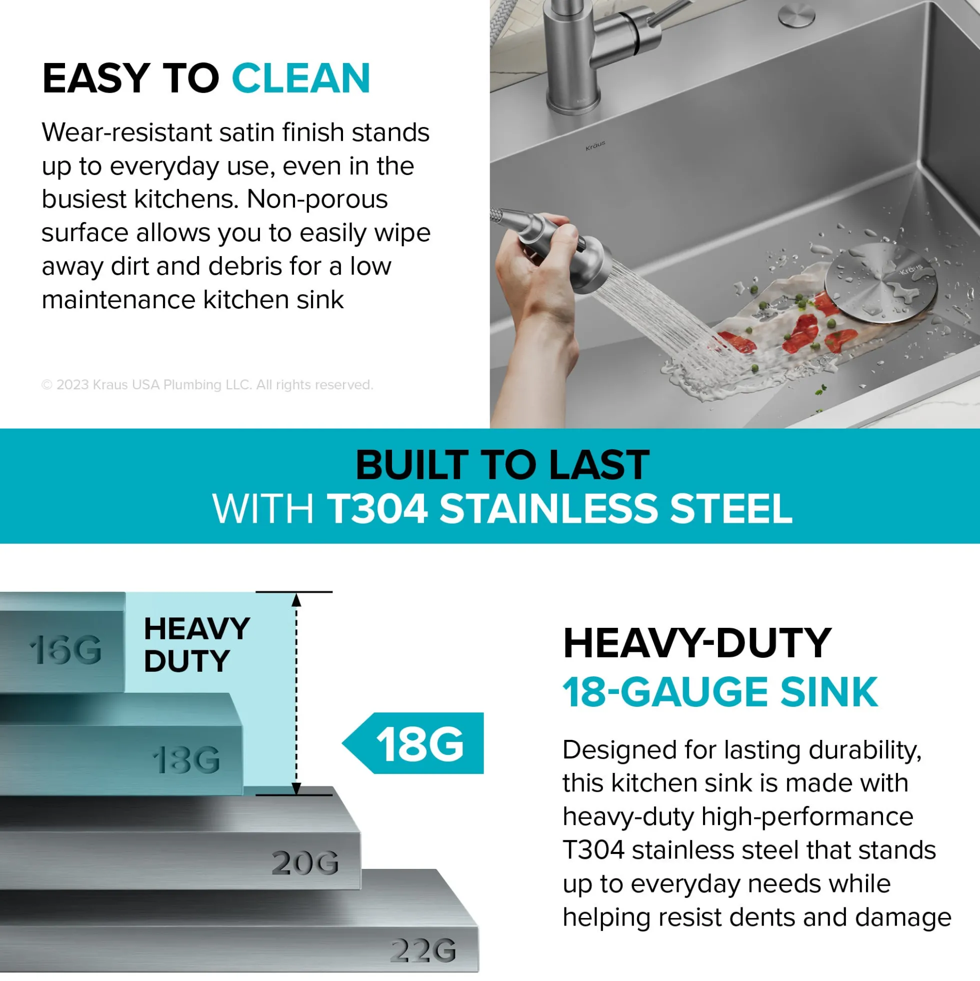 25" Drop-In/Top Mount Kitchen Sink w/ Bolden Commercial Pull-Down Faucet in Matte Black