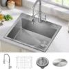25" Drop-In/Top Mount Kitchen Sink w/ Bolden Commercial Pull-Down Faucet in Chrome