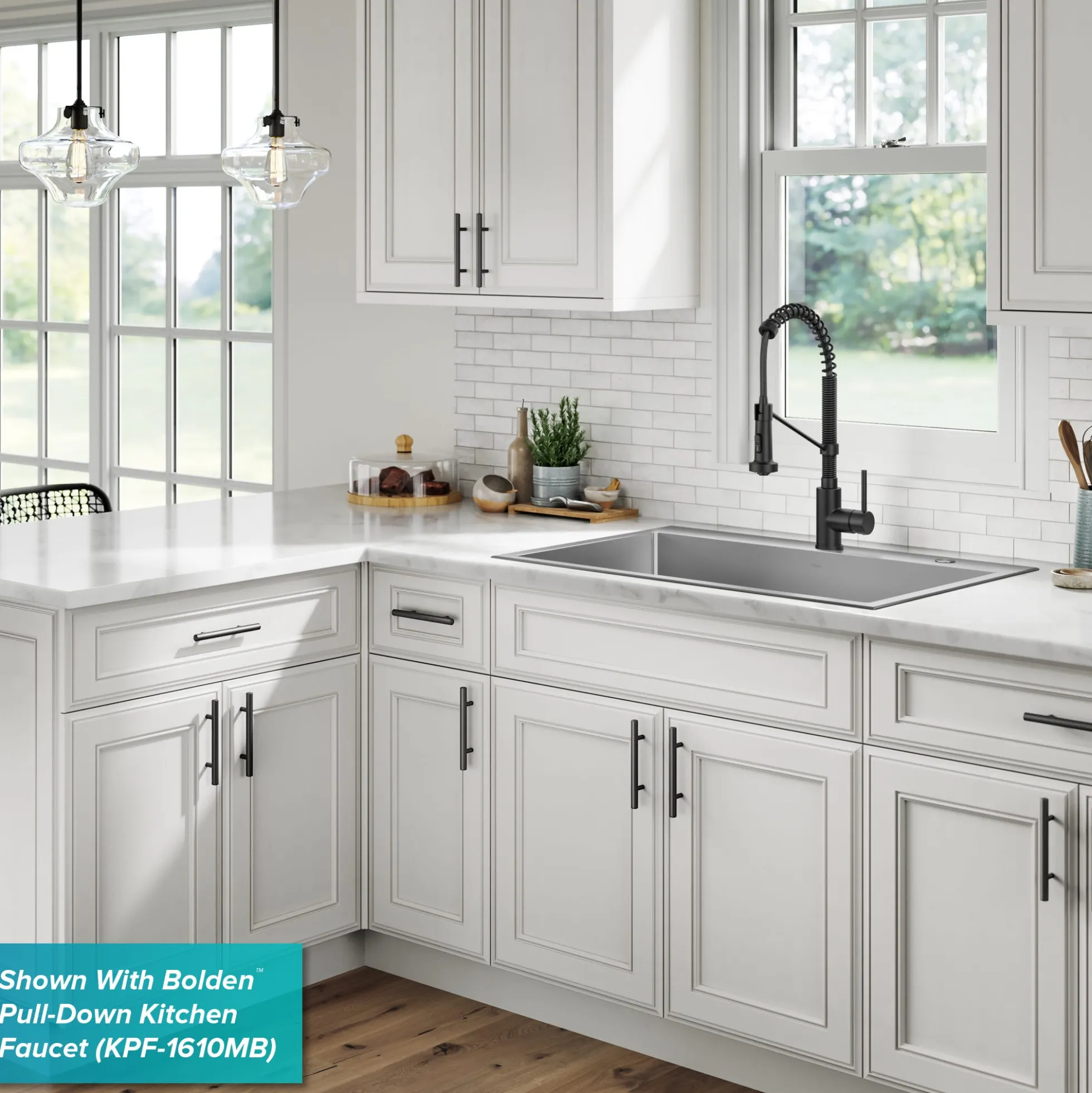 33" Drop-In/Top Mount Kitchen Sink w/ Bolden Commercial Pull-Down Faucet in Spot Free Stainless Steel/Matte Black