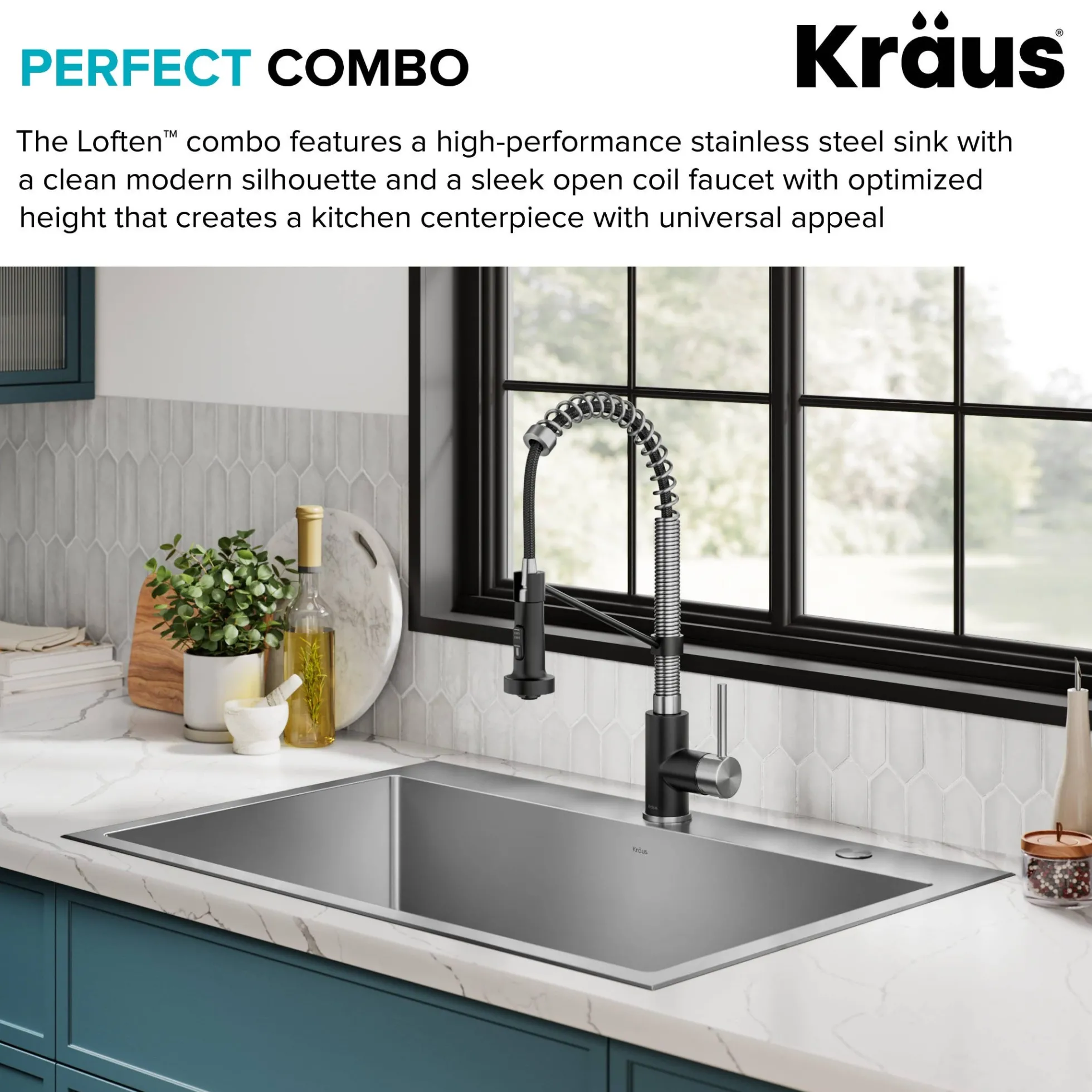 33" Drop-In/Top Mount Kitchen Sink w/ Bolden Commercial Pull-Down Faucet in Spot Free Stainless Steel/Matte Black