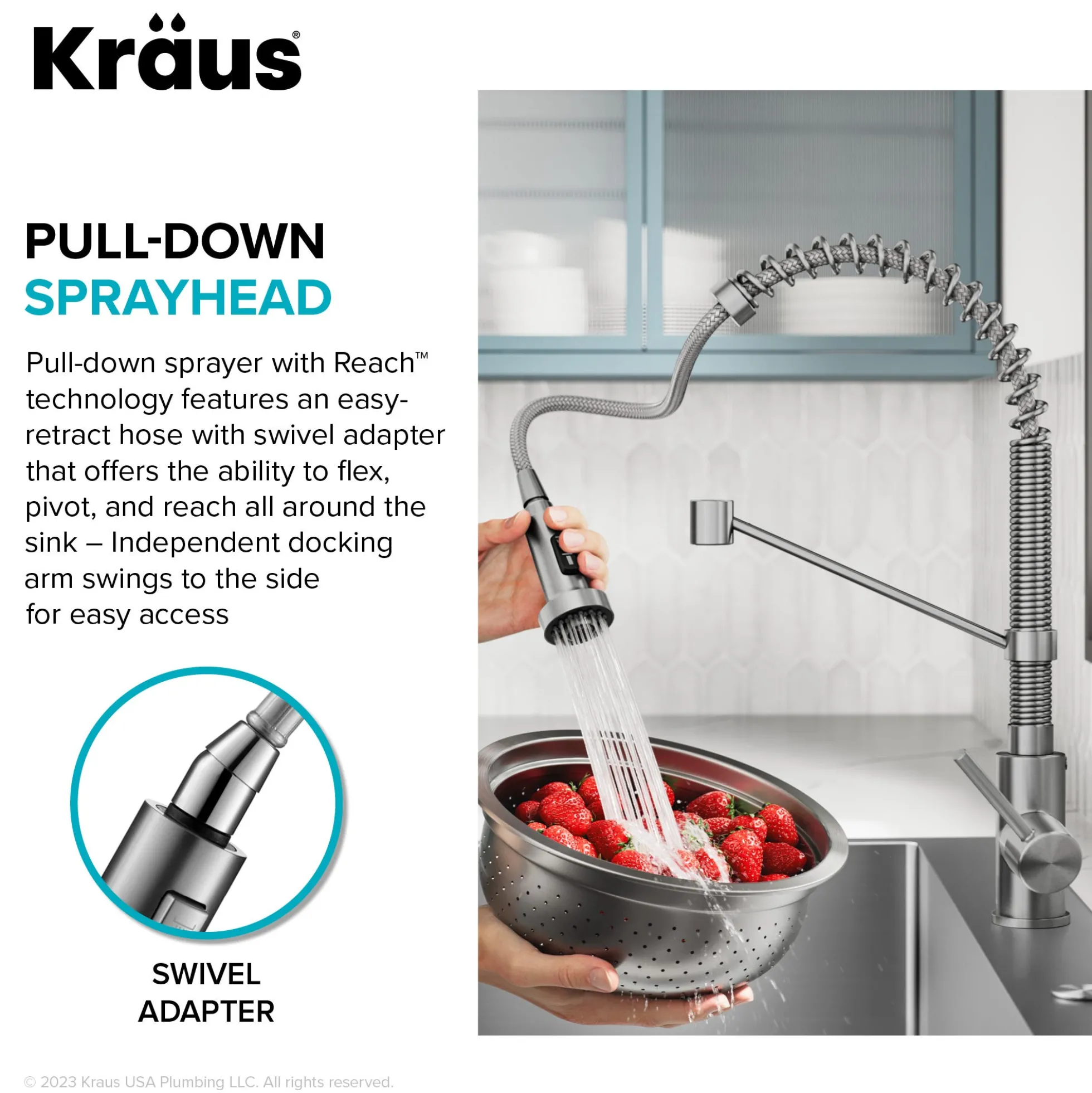 33" Drop-In/Top Mount Kitchen Sink w/ Bolden Commercial Pull-Down Faucet in Spot Free Stainless Steel/Chrome