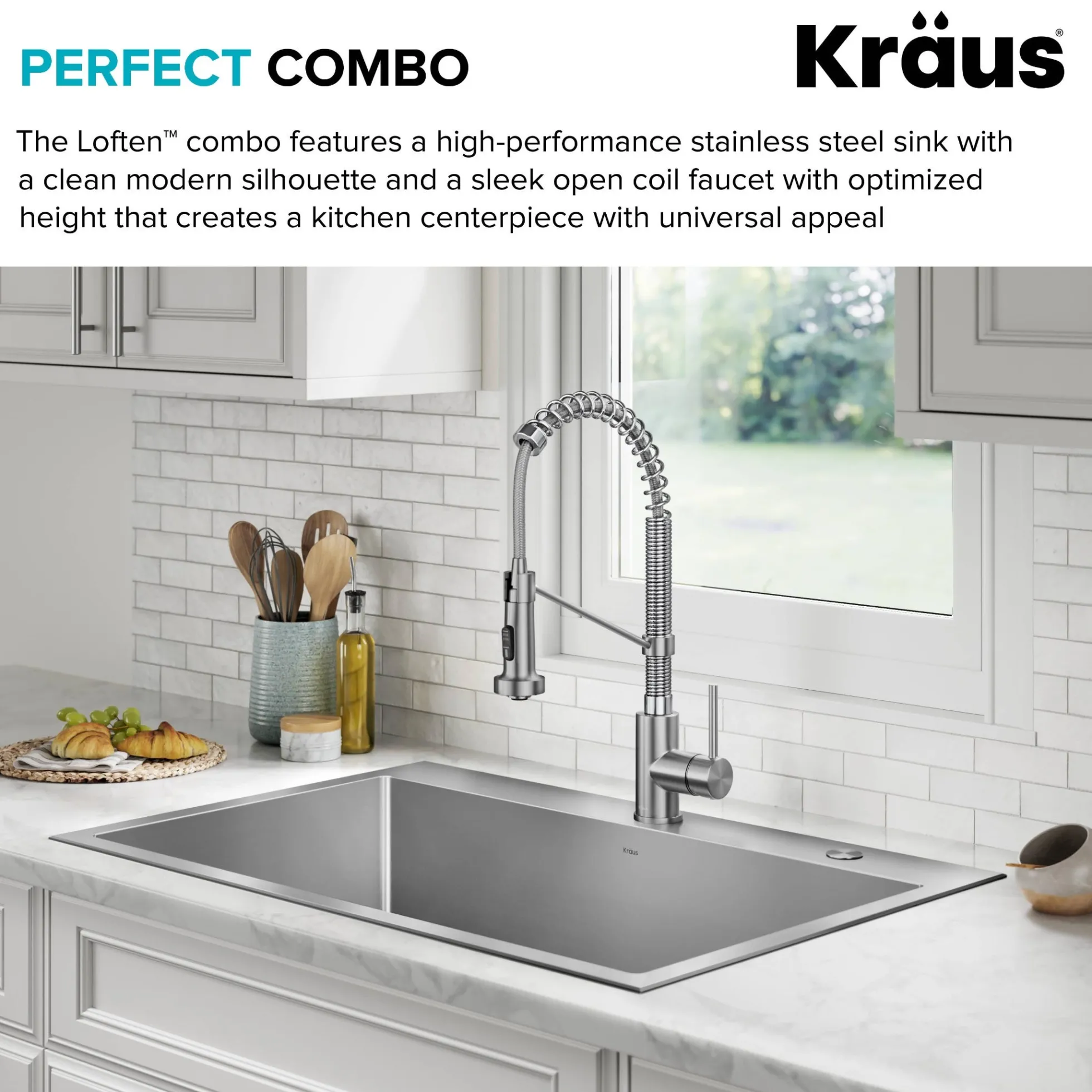 33" Drop-In/Top Mount Kitchen Sink w/ Bolden Commercial Pull-Down Faucet in Spot Free Stainless Steel/Chrome