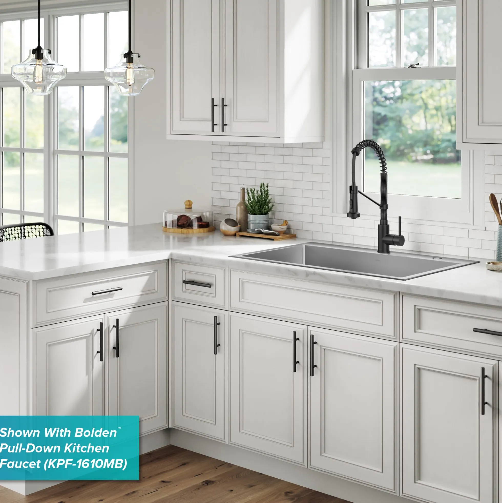 33" Drop-In/Top Mount Kitchen Sink w/ Bolden Commercial Pull-Down Faucet in Spot Free Stainless Steel