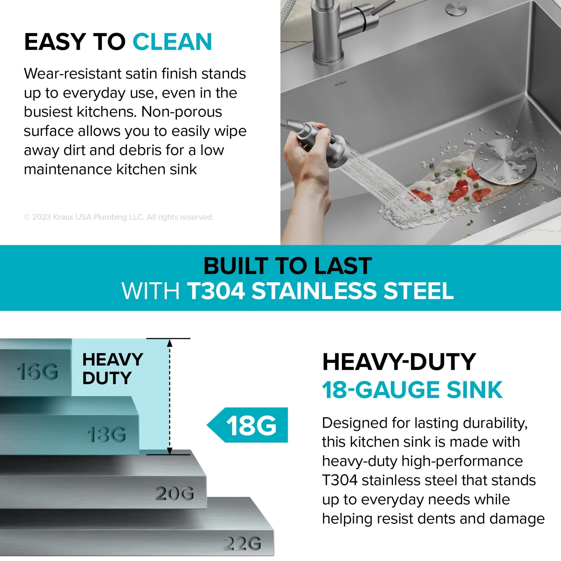 33" Drop-In/Top Mount Kitchen Sink w/ Bolden Commercial Pull-Down Faucet in Spot Free Stainless Steel