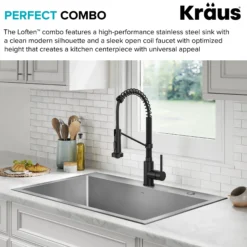 33" Drop-In/Top Mount Kitchen Sink w/ Bolden Commercial Pull-Down Faucet in Matte Black