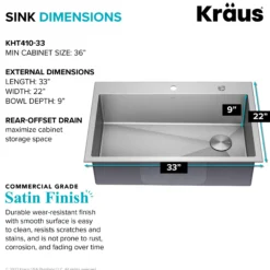 33" Drop-In/Top Mount Kitchen Sink w/ Bolden Commercial Pull-Down Faucet in Matte Black