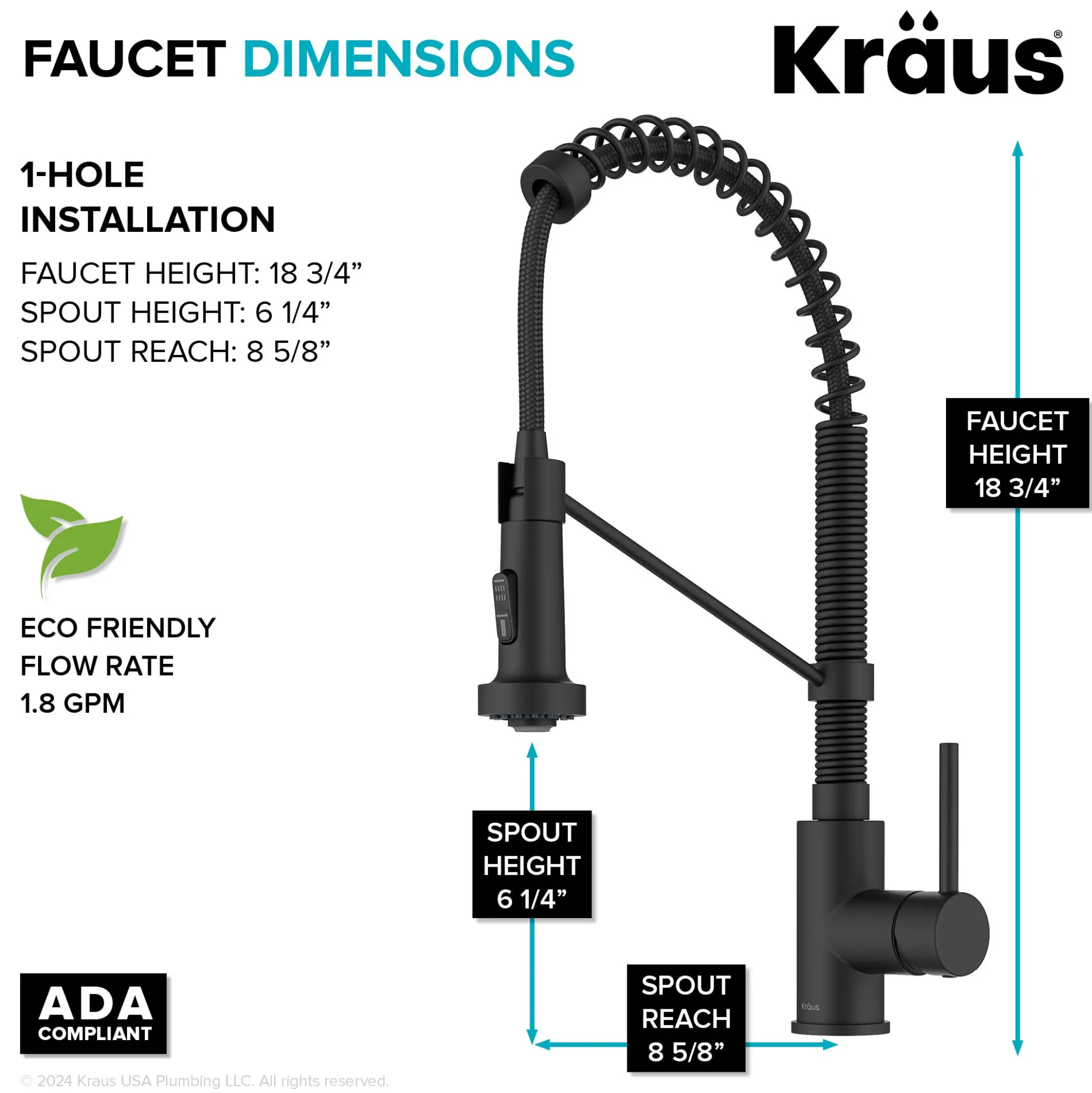 33" Drop-In/Top Mount Kitchen Sink w/ Bolden Commercial Pull-Down Faucet in Matte Black