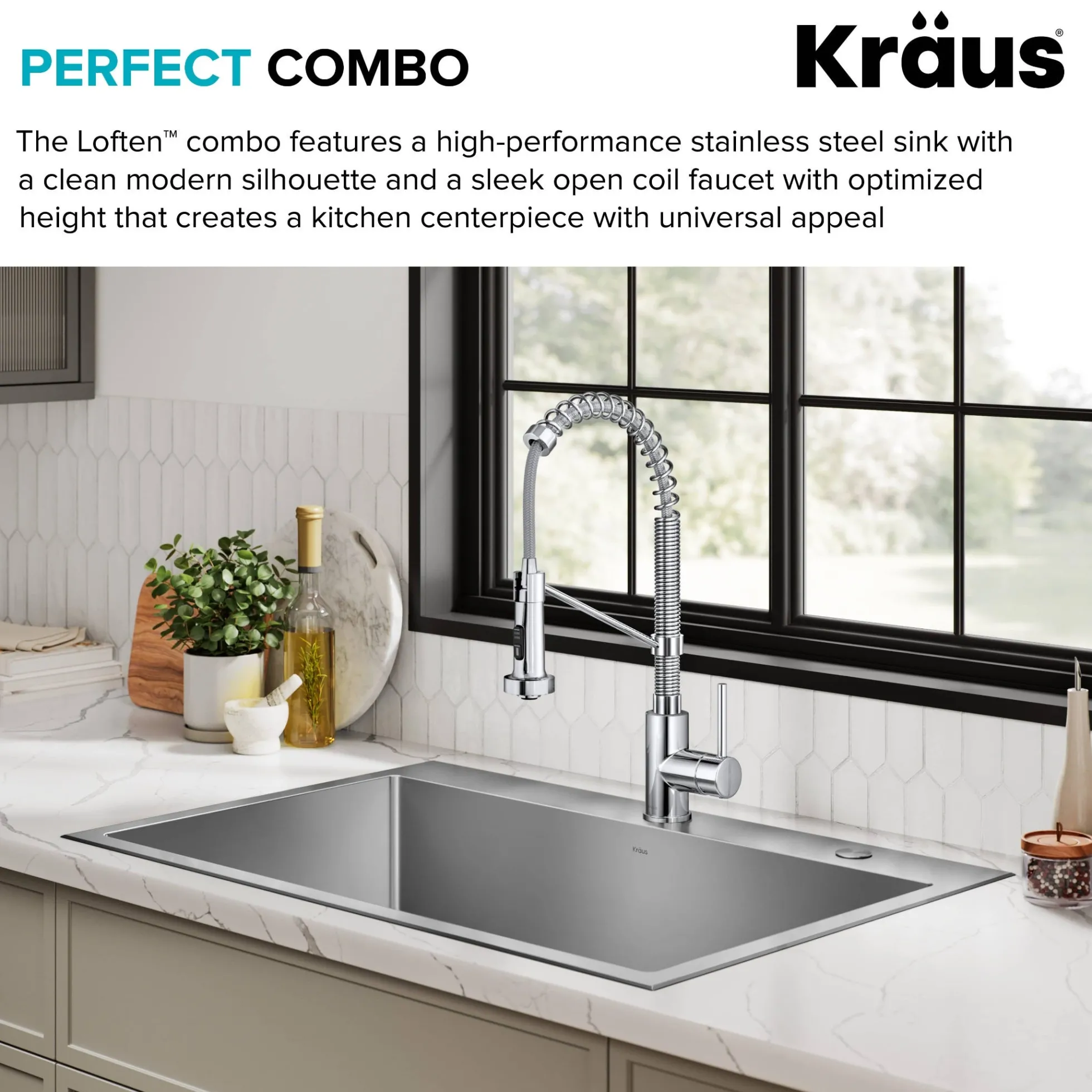 33" Drop-In/Top Mount Kitchen Sink w/ Bolden Commercial Pull-Down Faucet in Chrome