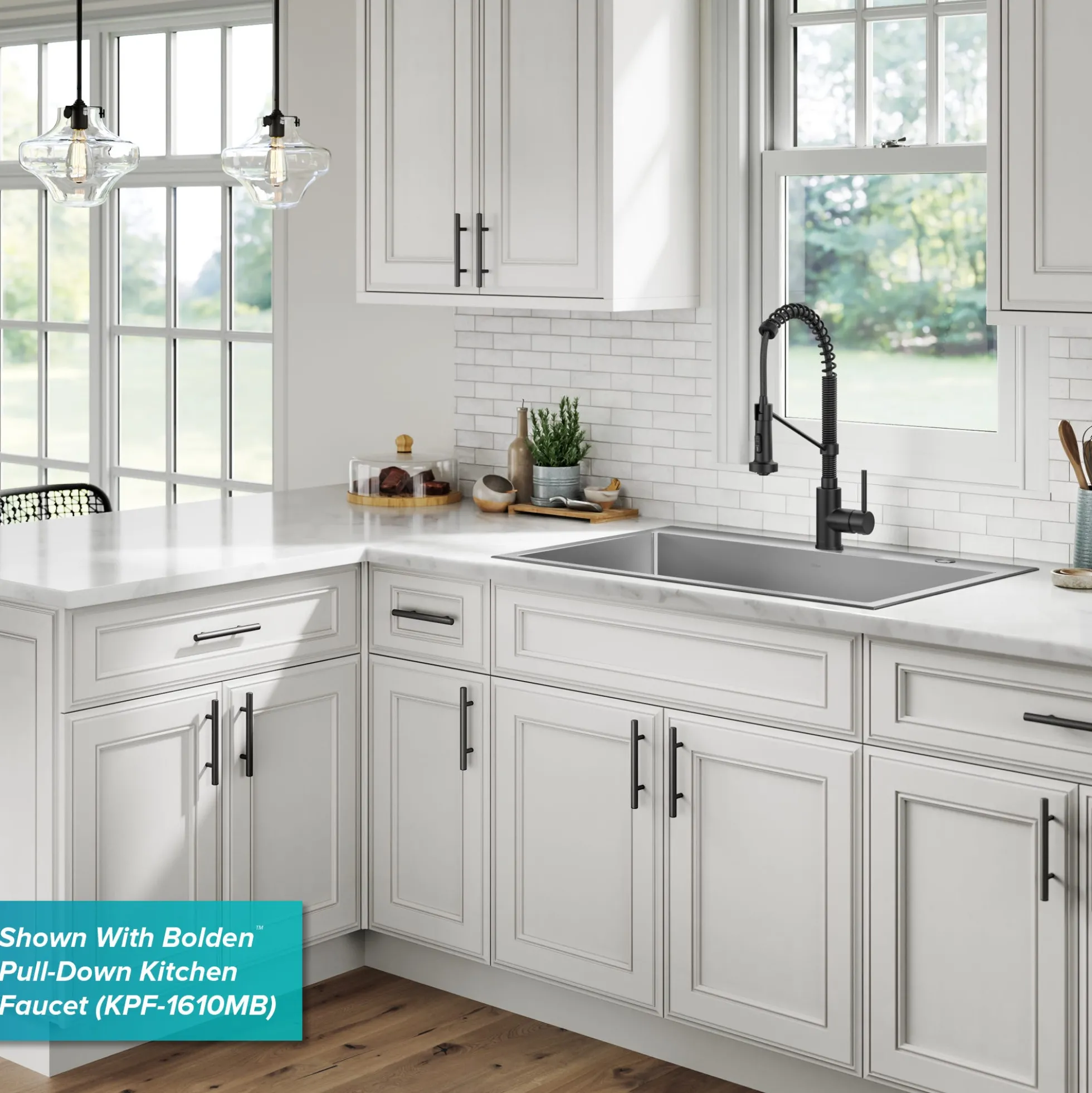 33" Drop-In/Top Mount Kitchen Sink w/ Bolden Commercial Pull-Down Faucet in Chrome