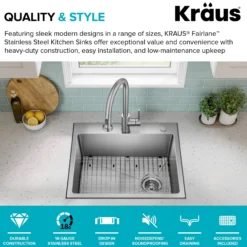 25” Drop In / Top Mount Single Bowl 18-Gauge Stainless Steel Kitchen Sink