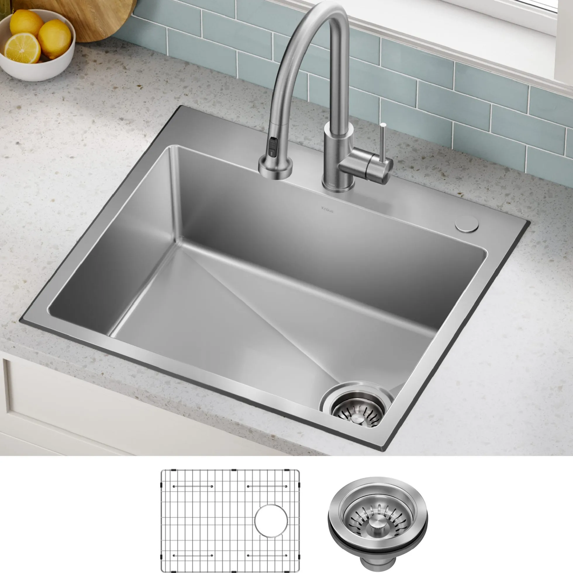 25” Drop In / Top Mount Single Bowl 18-Gauge Stainless Steel Kitchen Sink