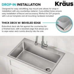 25” Drop In / Top Mount Single Bowl 18-Gauge Stainless Steel Kitchen Sink