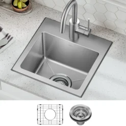 15” Drop In / Top Mount Single Bowl 18-Gauge Stainless Steel Kitchen Bar Sink