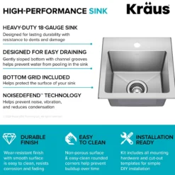 15” Drop In / Top Mount Single Bowl 18-Gauge Stainless Steel Kitchen Bar Sink